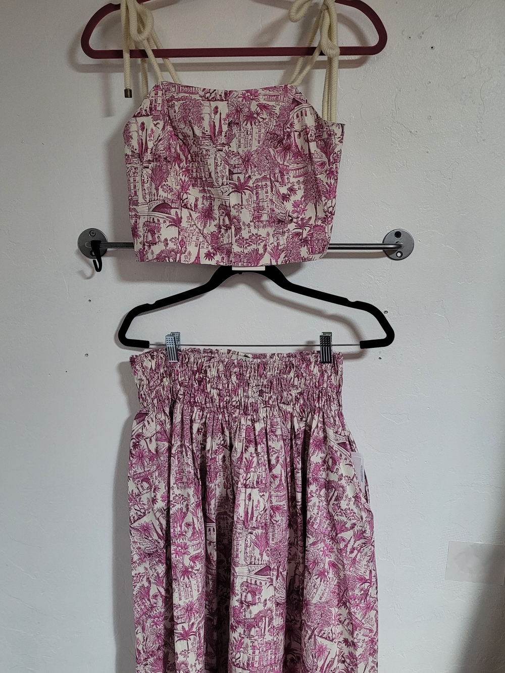 Joie Pink Toile Two-Piece Skirt Set with Rope Straps